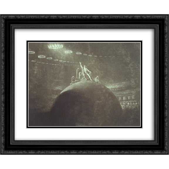 John Martin 2x Matted 24x20 Black Ornate Framed Art Print 'Satan Presiding at the Infernal Council'