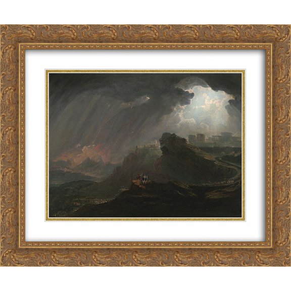 John Martin 2x Matted 24x20 Gold Ornate Framed Art Print 'Joshua Commanding the Sun to Stand Still'