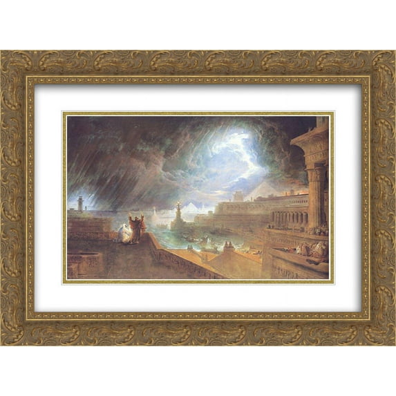 John Martin 2x Matted 24x20 Gold Ornate Framed Art Print 'The Seventh Plague'