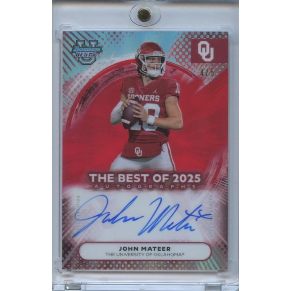 John Mateer 2025 Bowman's Best Auto Autograph RED Oklahoma Sooners 4/5