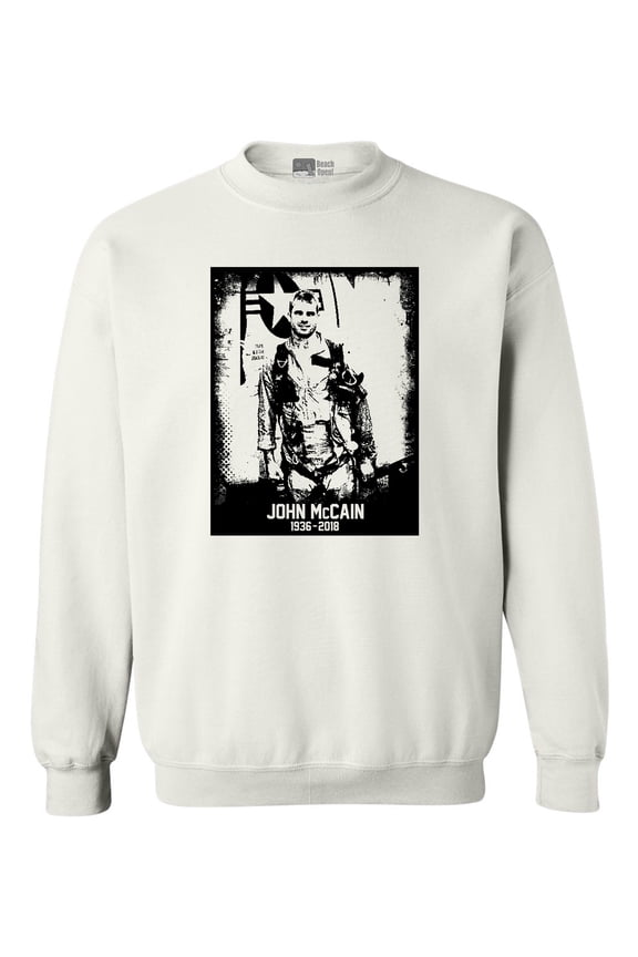 John McCain Senator USA Flag RIP 1936-2018 Hero Black DT Crewneck Sweatshirt