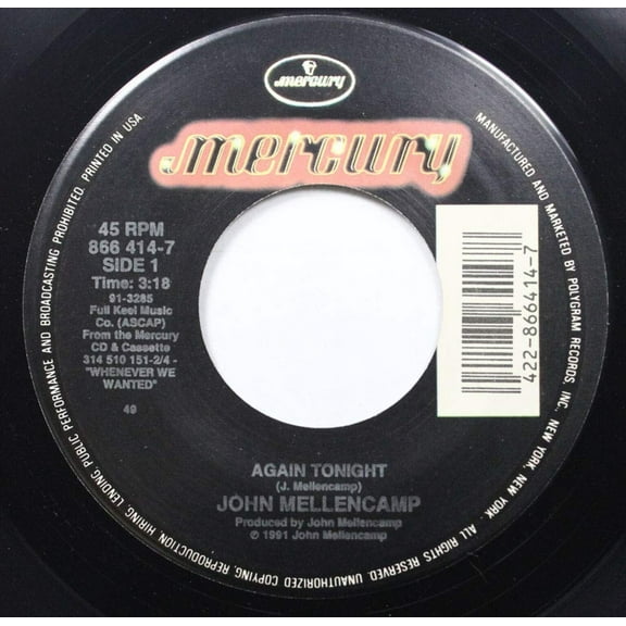 John Mellencamp-Again Tonight/Get A Leg Up (Family Version) 1991 Original 45