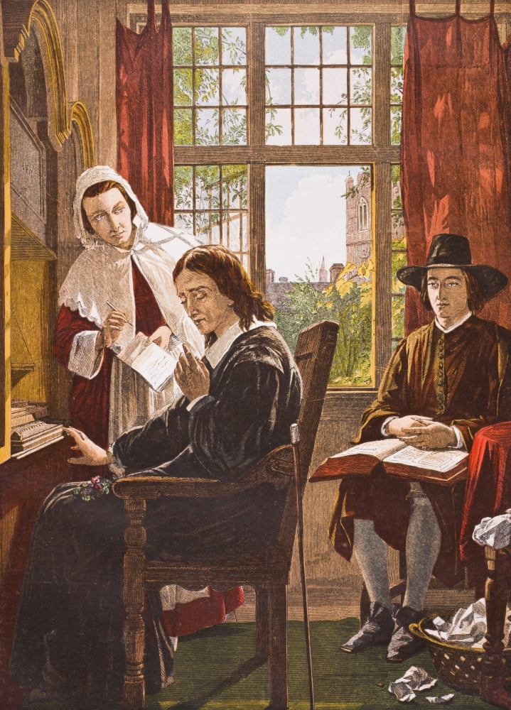 John Milton 1608-1674 English Poet Dictating Samson Agonistes From Old Englands Worthies By Lord Brougham And Others Published London Circa 1880s Canvas Art - Ken Welsh Design Pics (24 x 34)