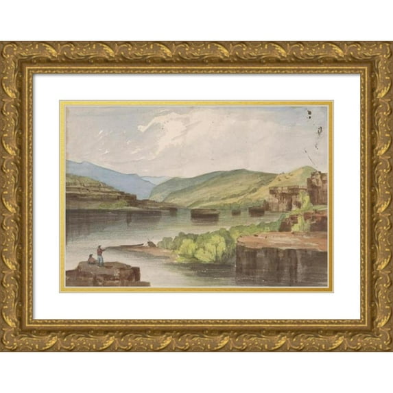 John Mix Stanley 18x13 Gold Ornate Wood Frame and Double Matted Museum Art Print Titled - Cape Horn - Columbia River (1854)