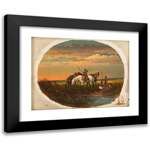 John Mix Stanley 18x14 Black Modern Framed Museum Art Print Titled - A Halt on the Prairie for a Smoke (Between 1860 and 1872)
