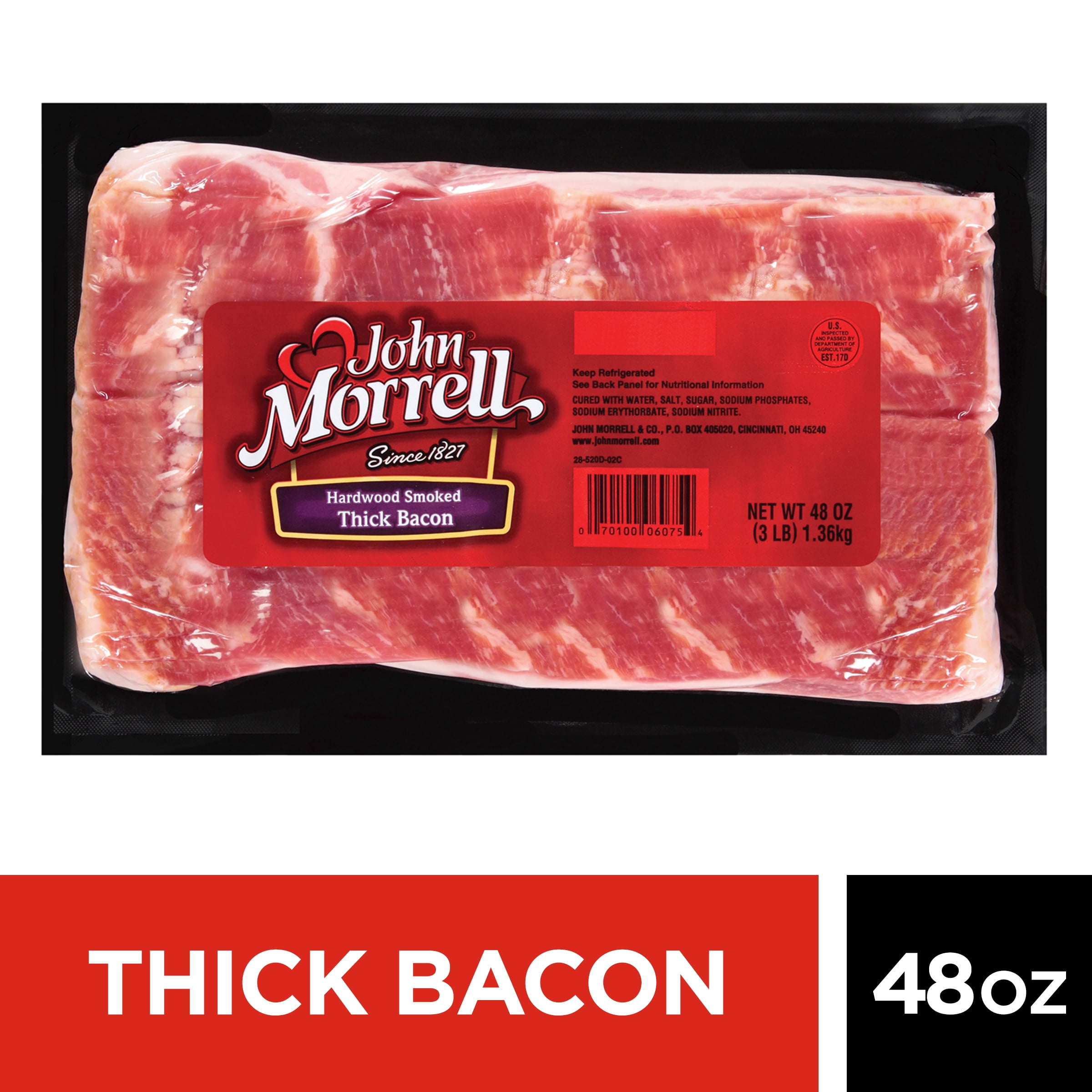 John Morrell Hardwood Smoked Thick Bacon, 3 lb