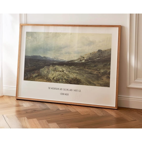 John Muir Mountains are Calling Quote Wall Art Subtle Vintage Style Print, Horizontal Orientation Naturalist, Hiker Poster Decor, Unframed Poster Size 8x12 F03.1.21l799