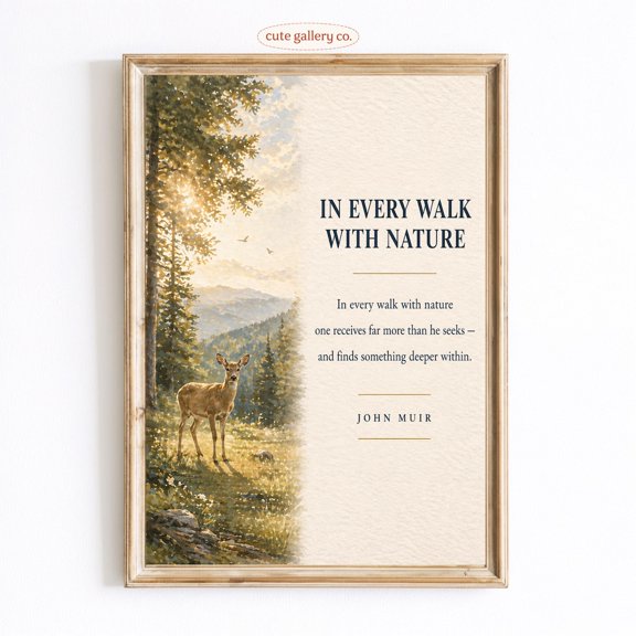 John Muir Quote Forest Deer Wall Art Home Decor Unframed Paper Print