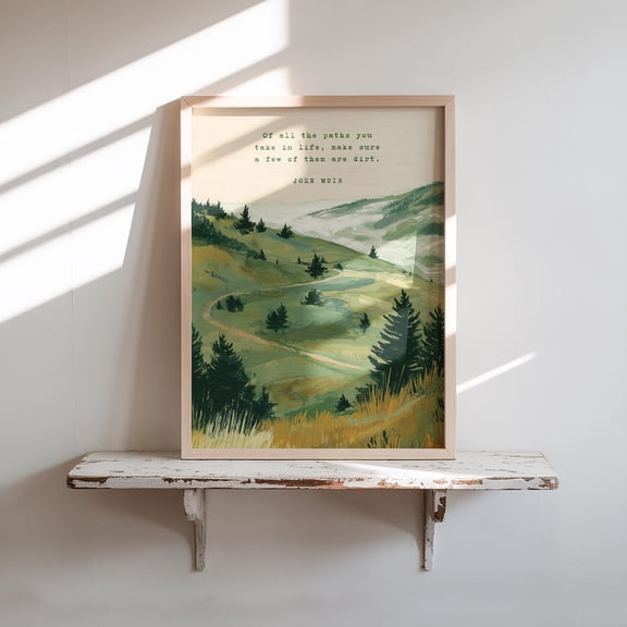 John Muir Quote Print Of All the Paths You Take Dirt Inspirational Hiking Poster Nature Wall Art 8x12 UNFRAMED