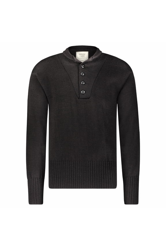 Co. Men's Military Style 5 Button Sweater, 100% Knitted Wool, Made in USA, Black, Size Small