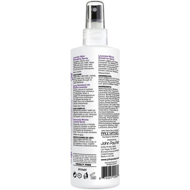 John Paul Pet Lavender Mint Detangling Spray for Dogs and Cats, Soothes