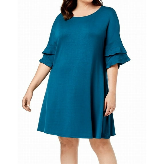 John Paul Richard Plus Size Ruffle Sleeve Dress Sylvan Teal 2X