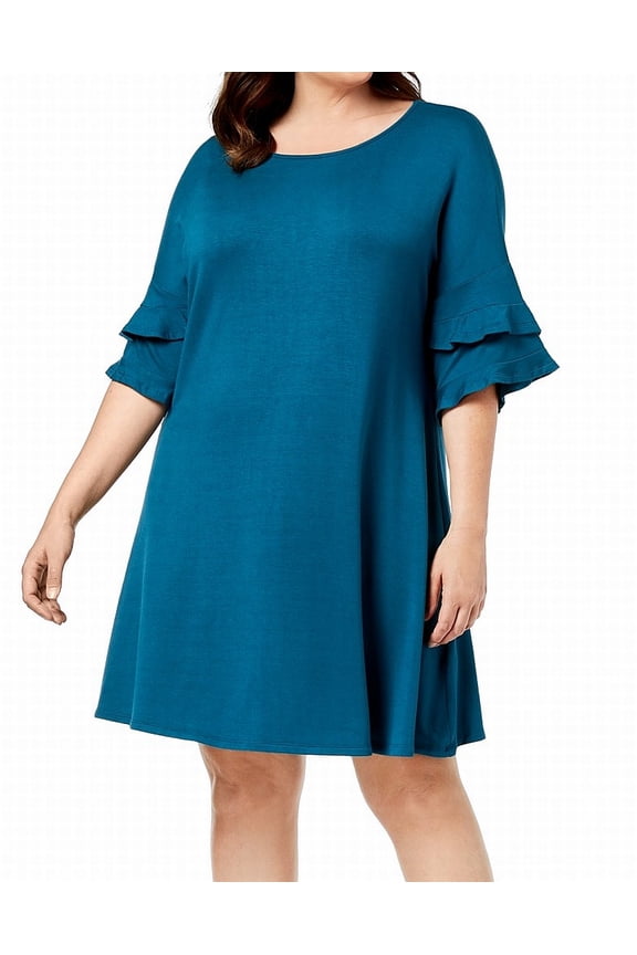 Plus Size Ruffle Sleeve Dress Sylvan Teal 2X