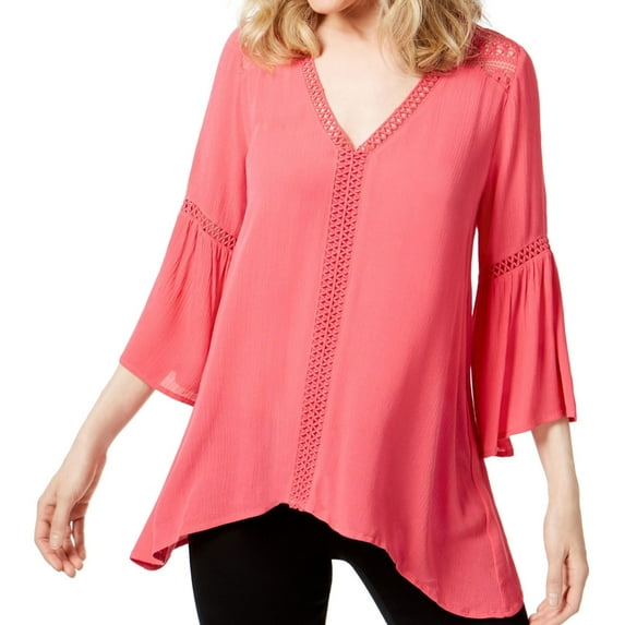 John Paul Richard Womens Crochet-Trimmed Tunic Blouse, Pink, Small