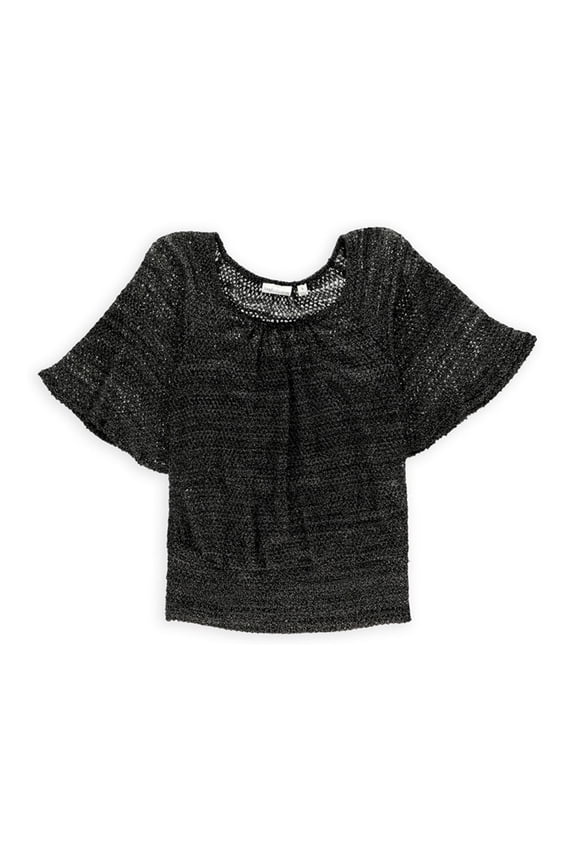 Womens Metallic 2 Fer Pullover Blouse, Black, Small