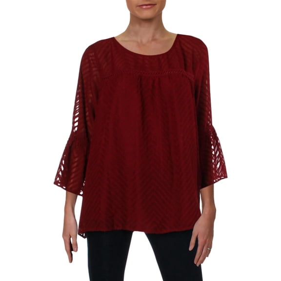 John Paul Richard Womens Office Wear Bell Sleeves Blouse Red XL