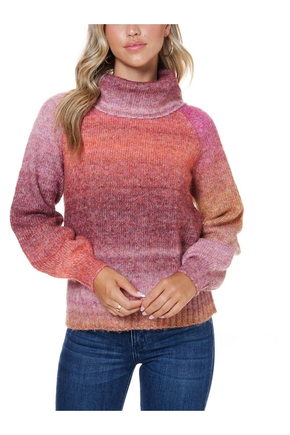 Womens Open Stitch Ombre Turtleneck Sweater