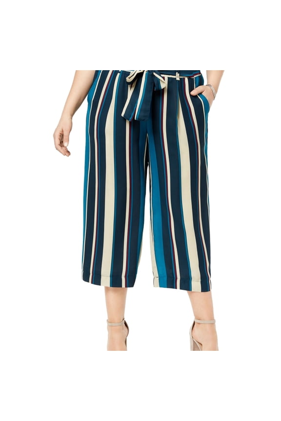 Womens Tie Front Culotte Pants, Blue, Plus Size, 3X