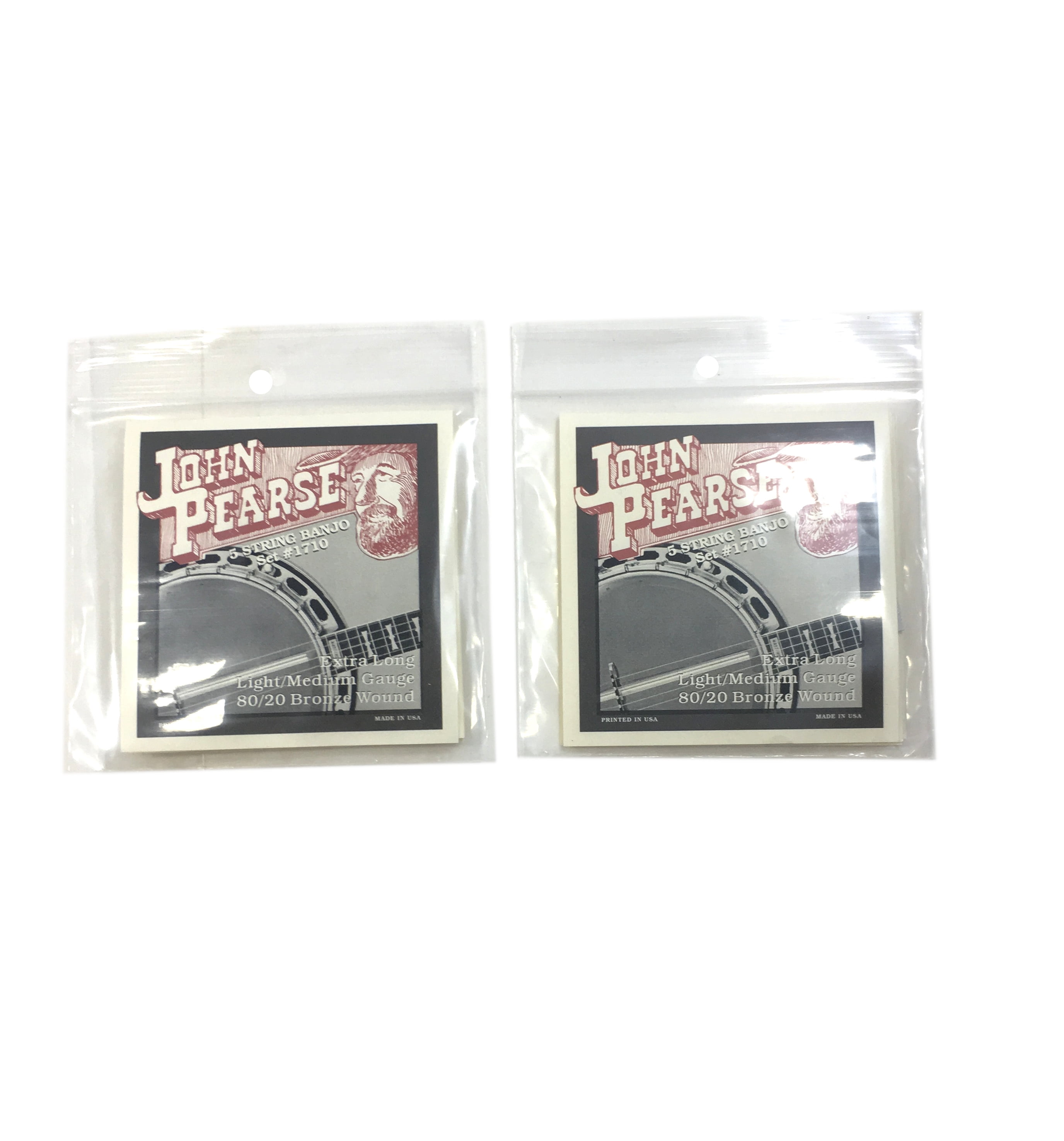 John Pearse Banjo Strings 2-Packs 80/20 Bronze Wound Lt / Med Gauge Extra Long