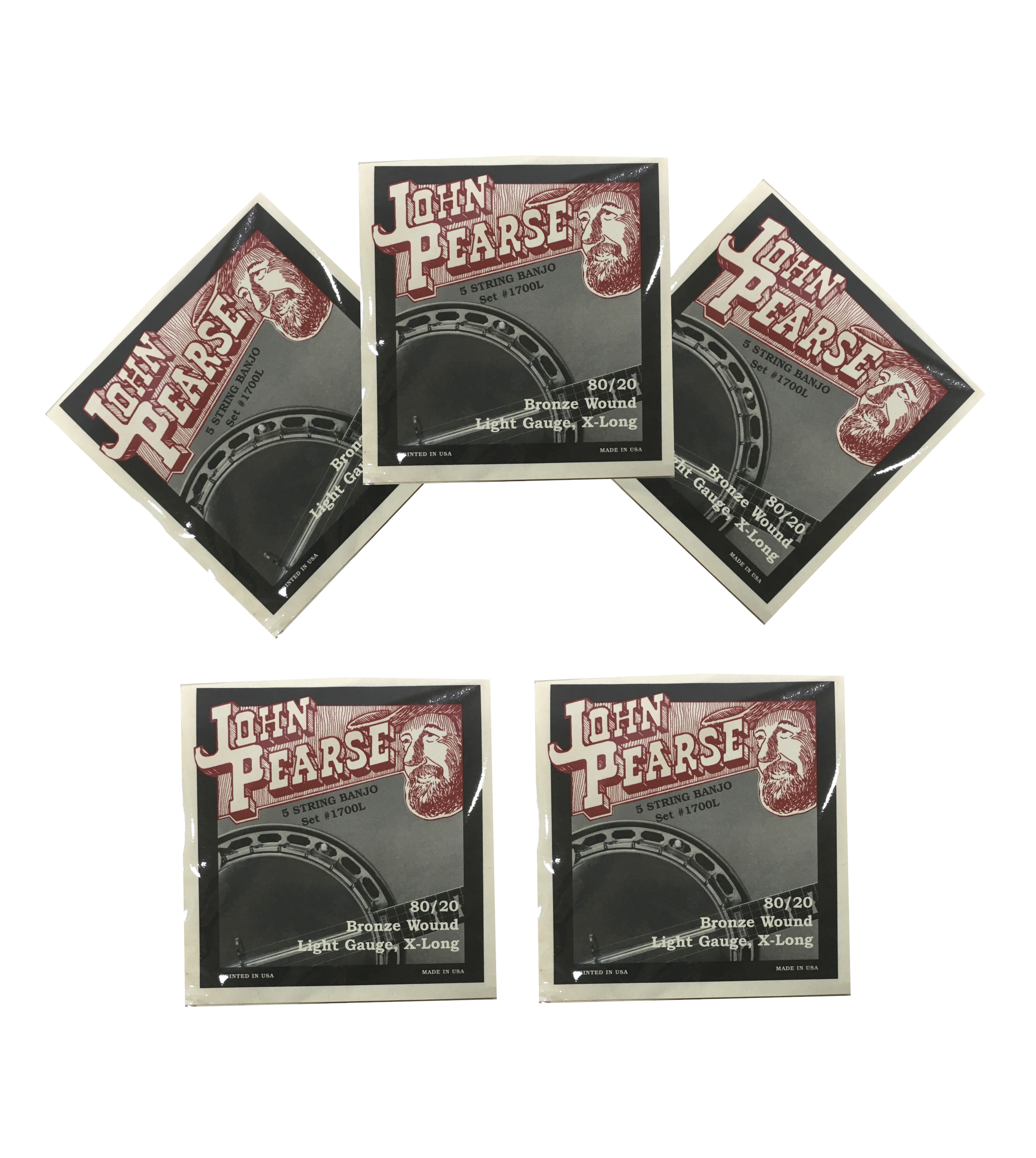 John Pearse Banjo Strings 5 Pack 80/20 Bronze Wound Light Gauge Extra Long