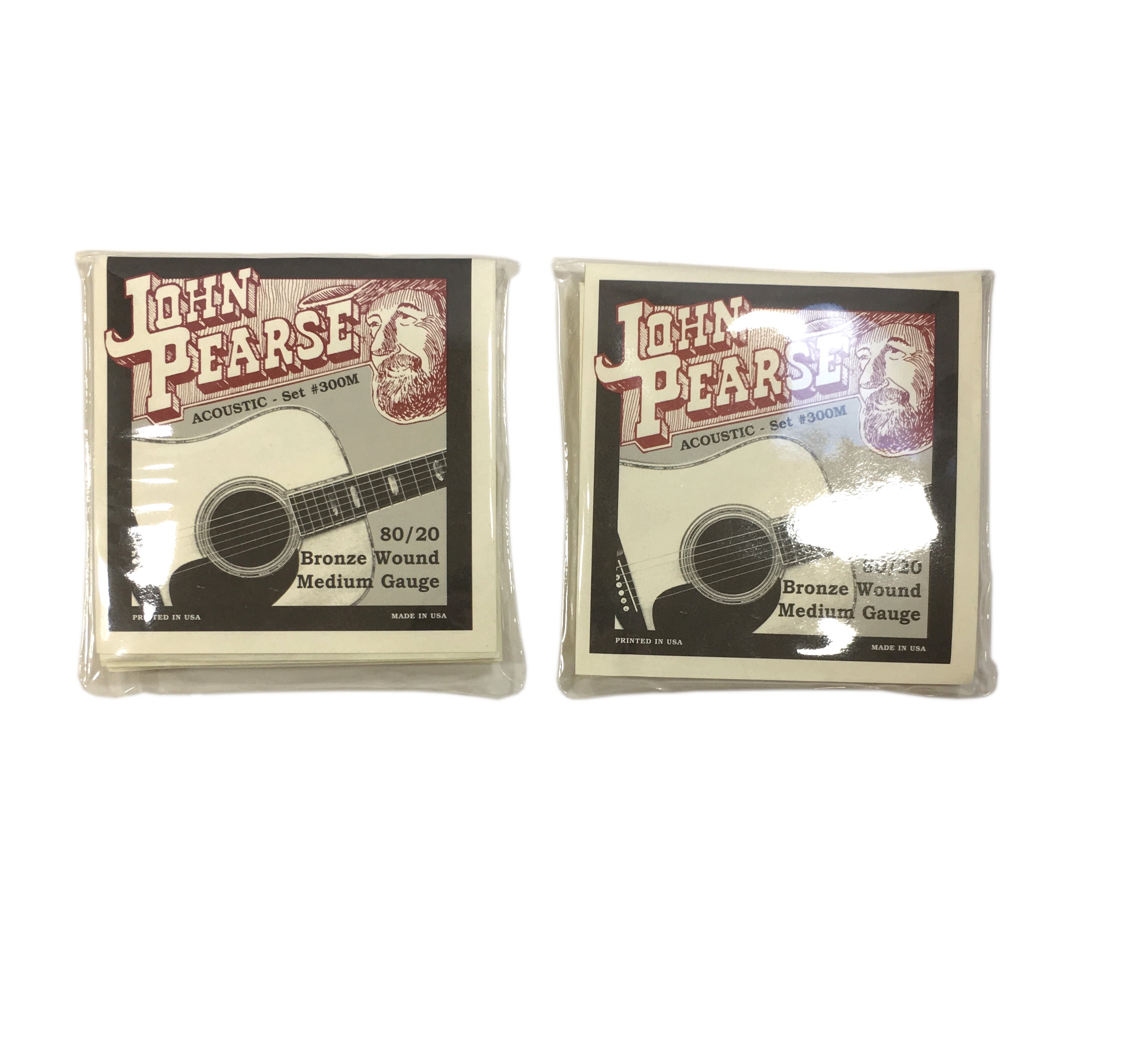 John Pearse Guitar Strings 2 Pack Acoustic  Medium #300M Bronze Wound