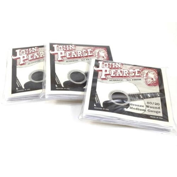 John Pearse Guitar Strings 3 Pack Acoustic Medium #300M Bronze Wound