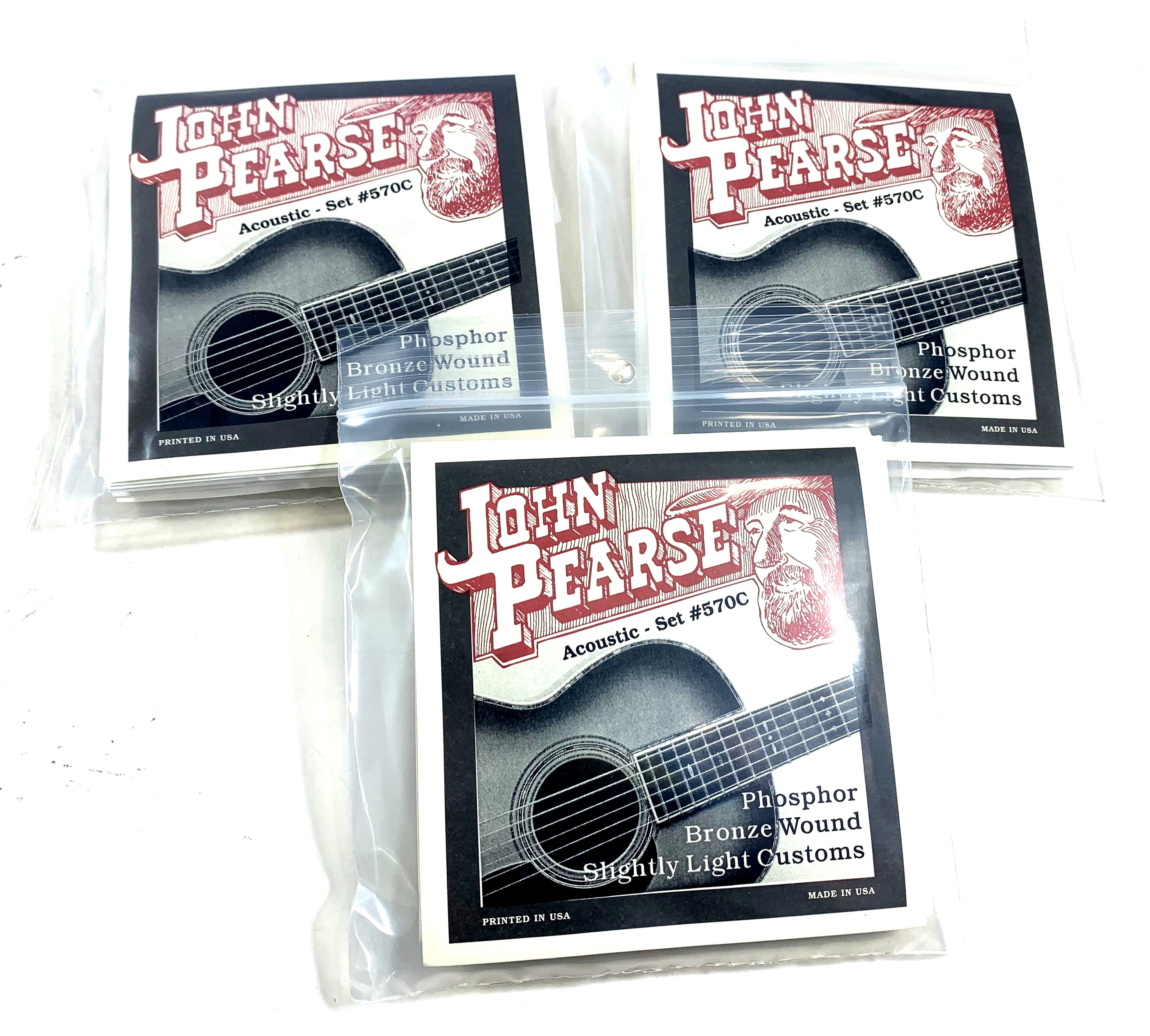 John Pearse Guitar Strings 3-Pack Acoustic Phosphor Bronze Wound Slightly Light 570C