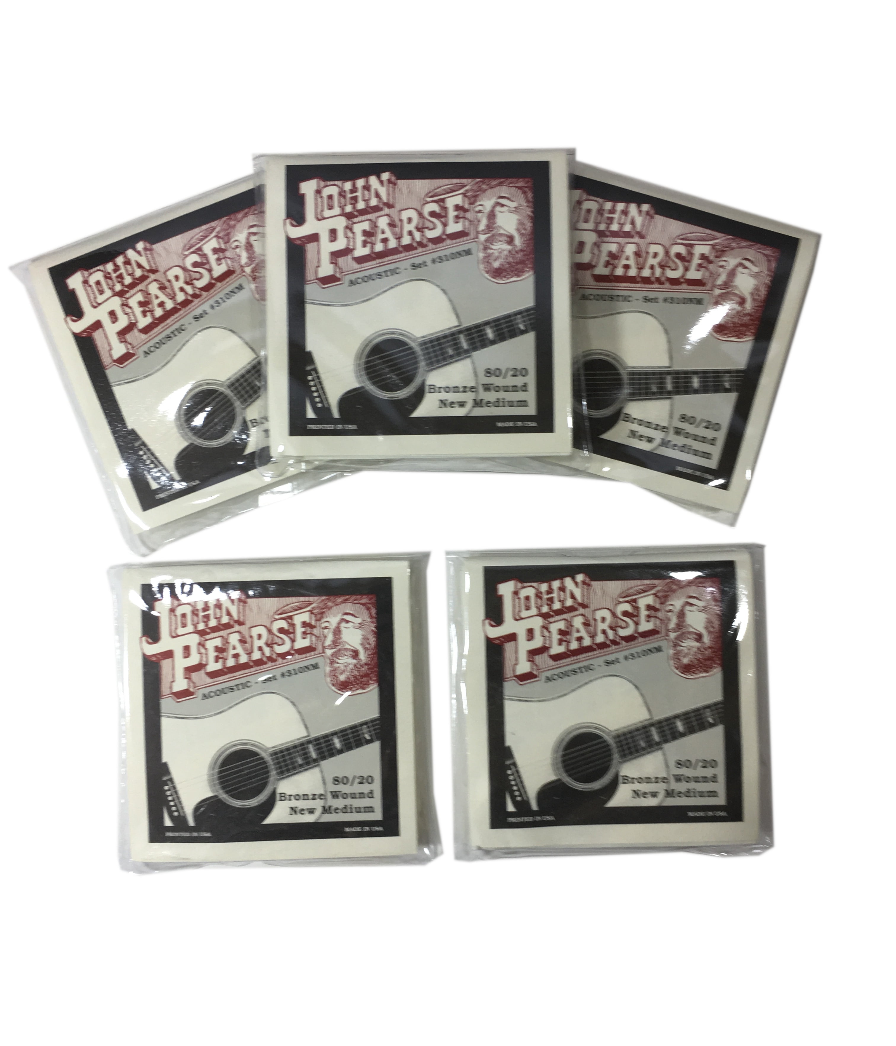 John Pearse Guitar Strings 5-Pack Acoustic 310NM Medium Bronze