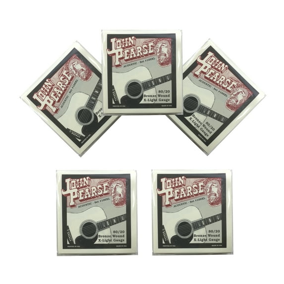 John Pearse Guitar Strings 5 Pack Acoustic 80/20 Bronze Wound Extra Light #100XL