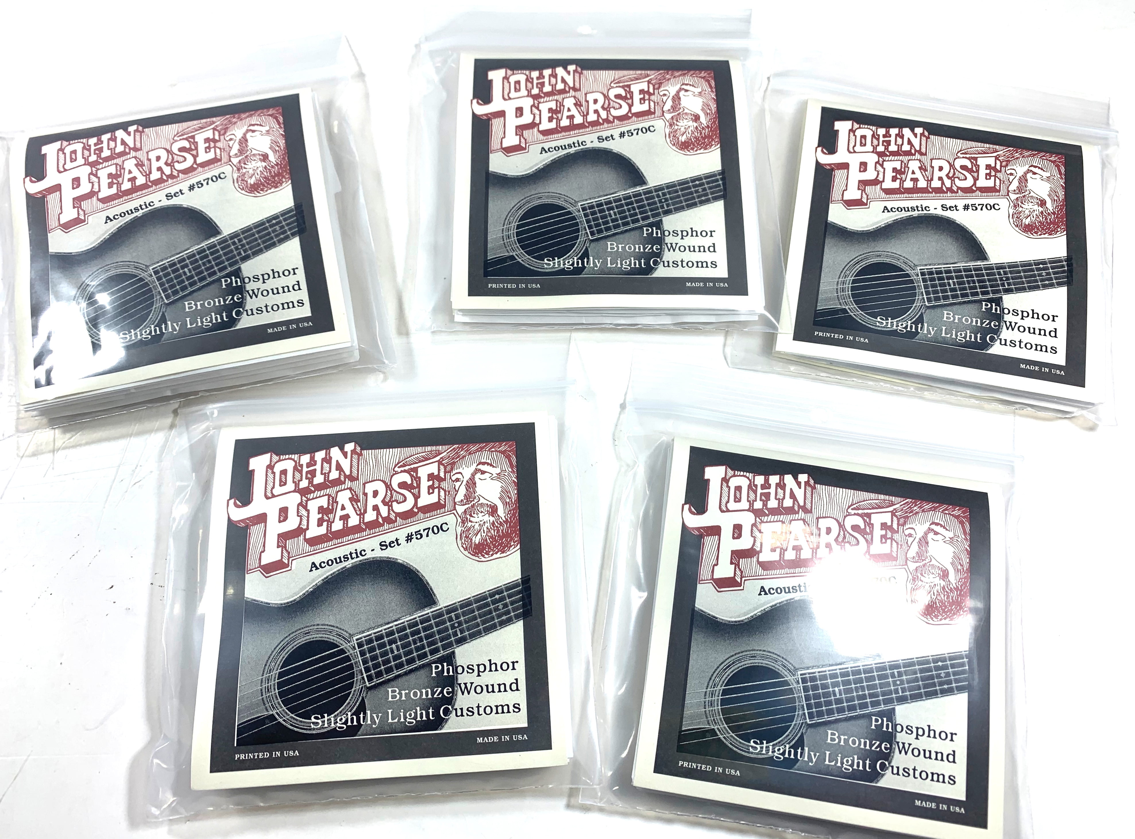 John Pearse Guitar Strings 5-Pack Acoustic Phosphor Bronze Wound Slightly Light 570C