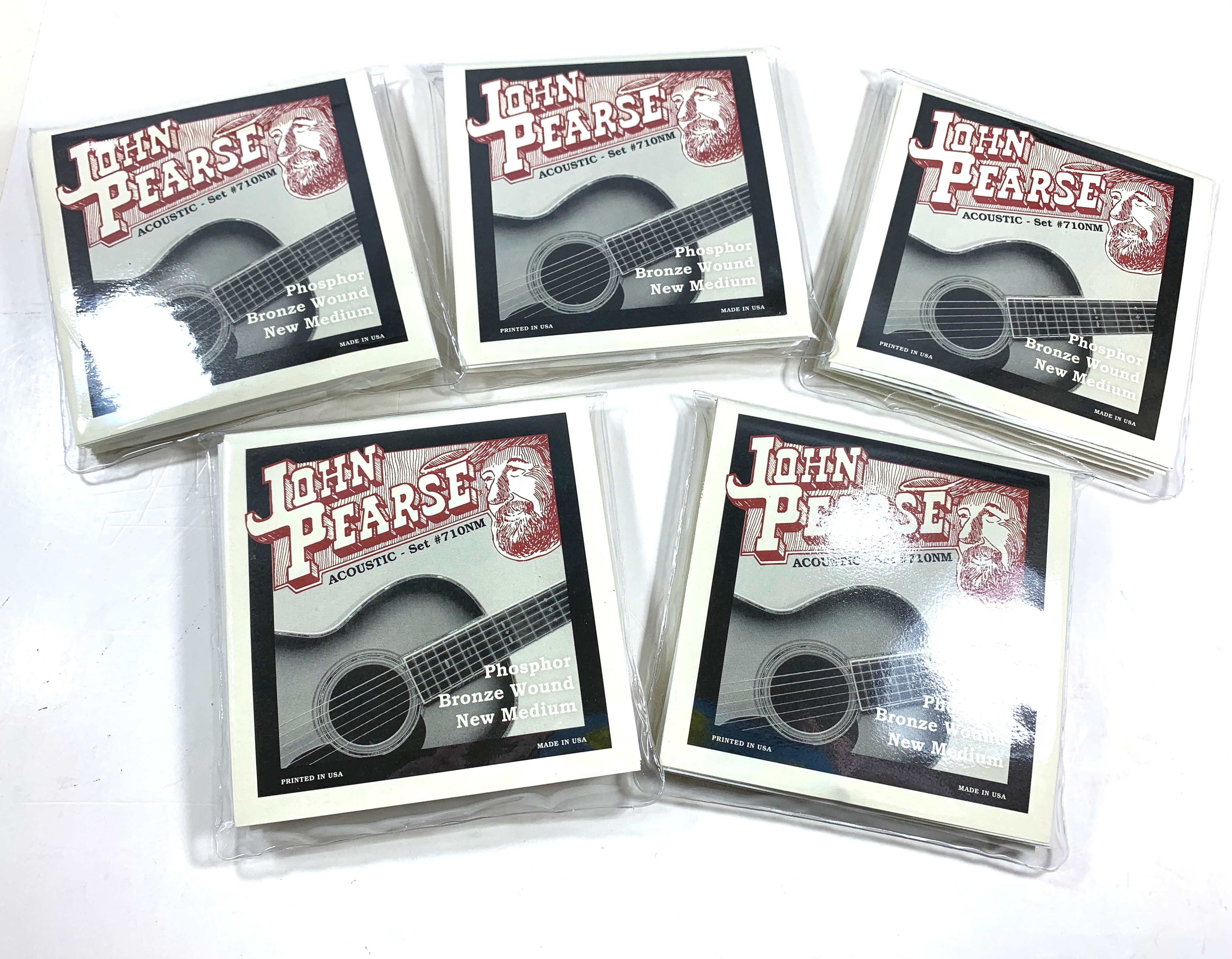 John Pearse Guitar Strings 5-Pack AcousticPhosphor Bronze Wound New Medium 710NM