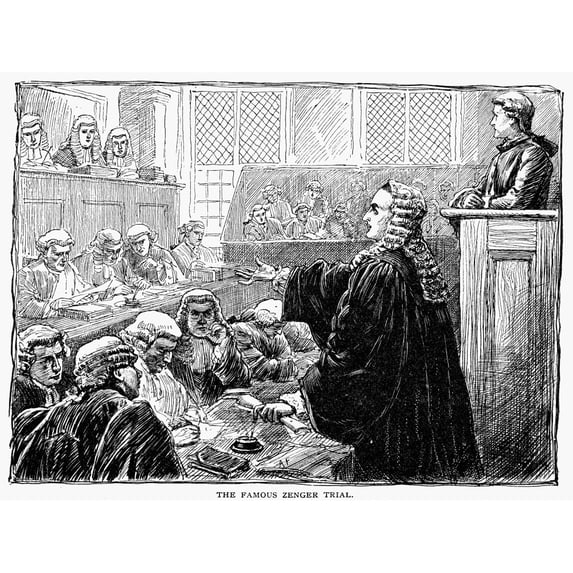 John Peter Zenger N(1697-1746). American Printer And Journalist. Zenger In The Dock Defended By Andrew Hamilton At His