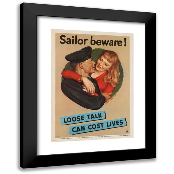 John Philip Falter 11x14 Black Modern Framed Museum Art Print Titled - Sailor Beware! Loose Talk Can Cost Lives (1942)