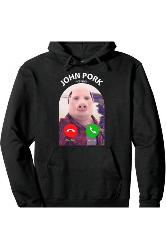 John Pork Meme Hoodie Men's Soft And Stylish Street-Inspired Pullover Hoodie, Adjustable Drawstring And Front Pockets, Perfect For All Seasons - Perfect For Everyday Wear And Casual Travel
