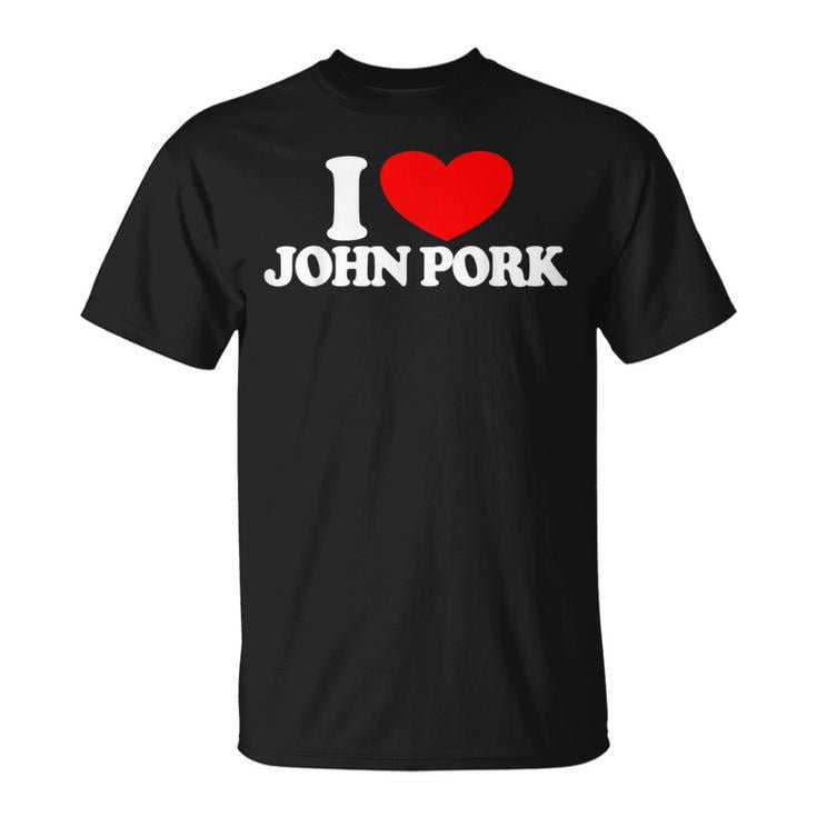 John Pork Meme T-Shirt – I Love John Pork Red Heart Graphic Tee, Funny