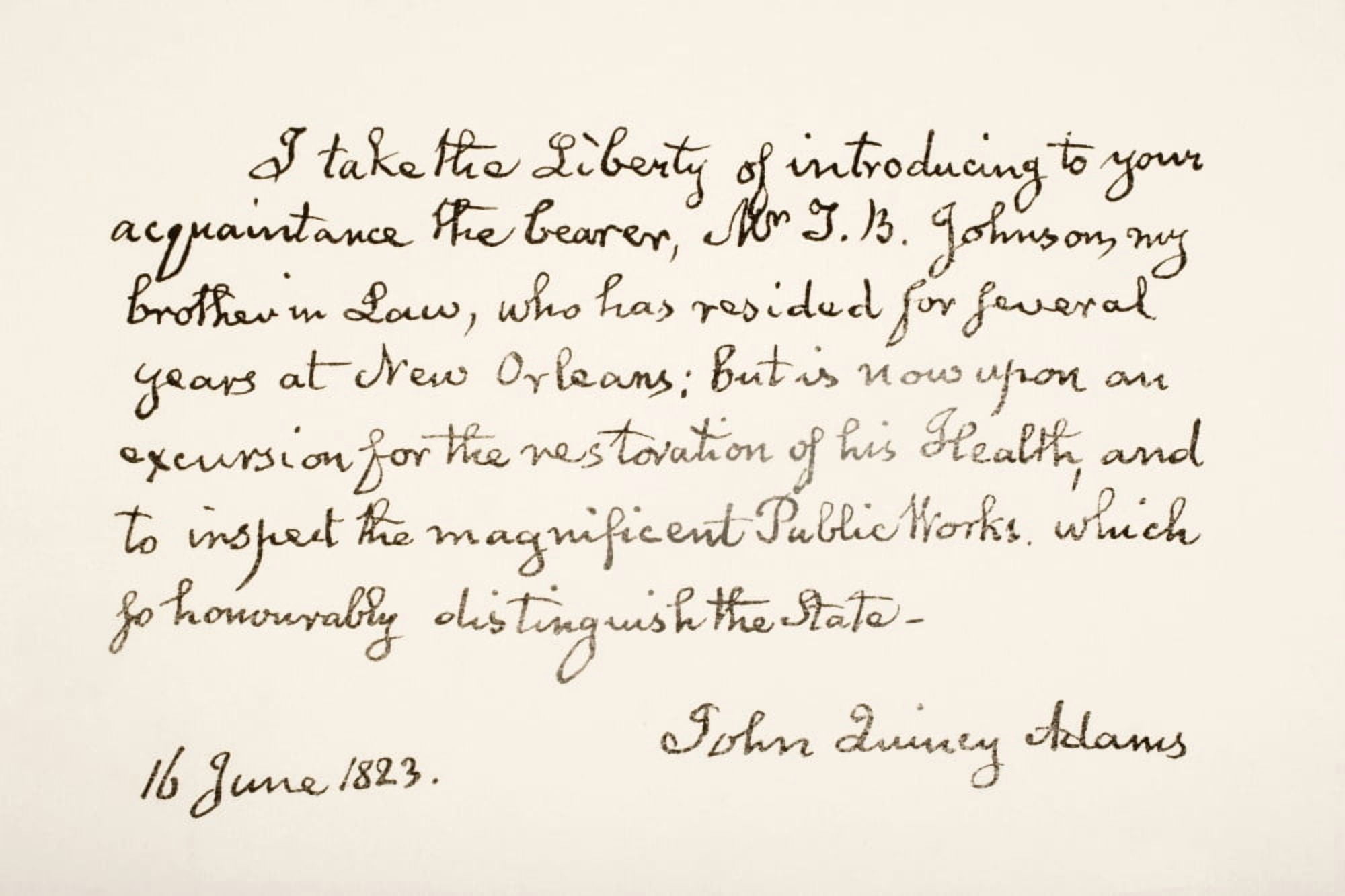 John Quincy Adams 1767 - 1848 Eldest Son Of President John Adams And Sixth President Of The United States Of America Hand Writing Sample Canvas Art - Ken Welsh Design Pics (36 x 24)