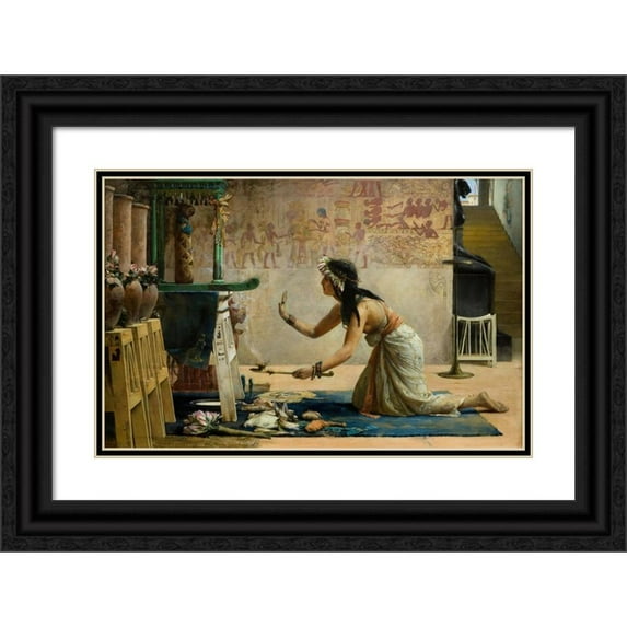 John Reinhard Weguelin 18x13 Black Ornate Wood Framed Double Matted Museum Art Print Titled - The Obsequies of an Egyptian Cat (1886)