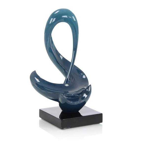 John Richard Sinuous Loop Sculpture – Blue Gradient Resin with Moon Accent on Black Base