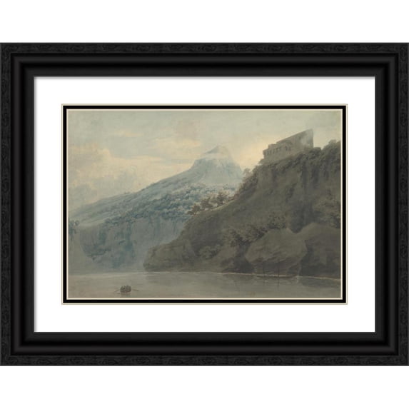 John Robert Cozens 24x18 Black Ornate Framed Double Matted Museum Art Print Titled: On the Gulf of Salerno Near Vietri (1782)