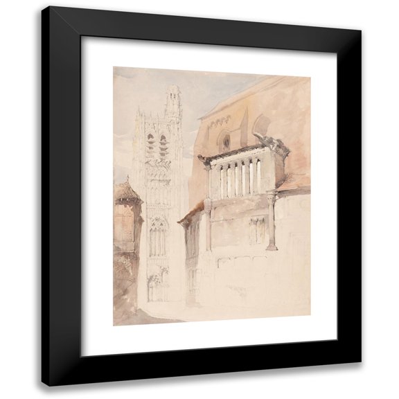 John Ruskin 11x14 Black Modern Framed Museum Art Print Titled - Tower of the Cathedral at Sens (C. 1845)