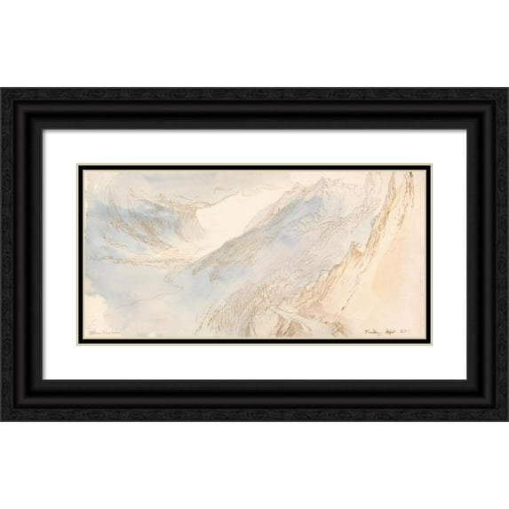 John Ruskin 18x11 Black Ornate Wood Framed Double Matted Museum Art Print Titled - Mountainous Landscape
