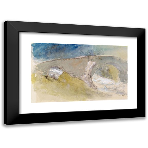 John Ruskin 24x16 Black Modern Framed Museum Art Print Titled - Old Bridge Over a Mountain Torrent (1844-49)