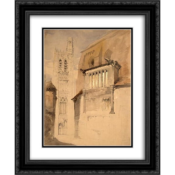 John Ruskin 2x Matted 20x24 Black Ornate Framed Art Print 'Tower of the Cathedral at Sens '