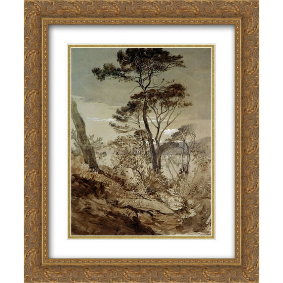 John Ruskin 2x Matted 20x24 Gold Ornate Framed Art Print 'Stone Pines at Sestri '