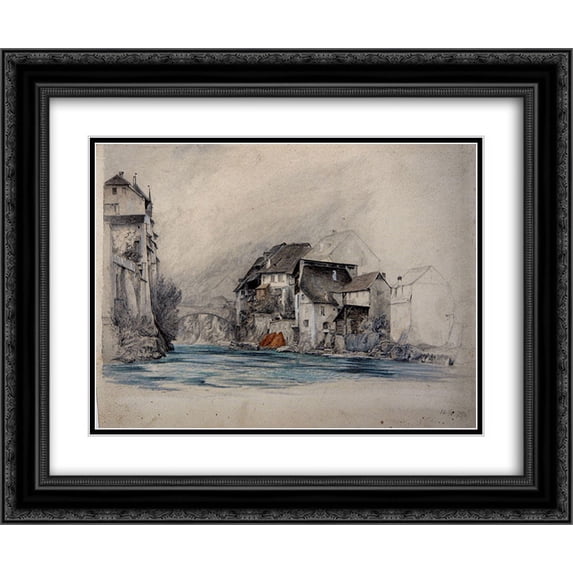 John Ruskin 2x Matted 24x20 Black Ornate Framed Art Print 'Brugg '