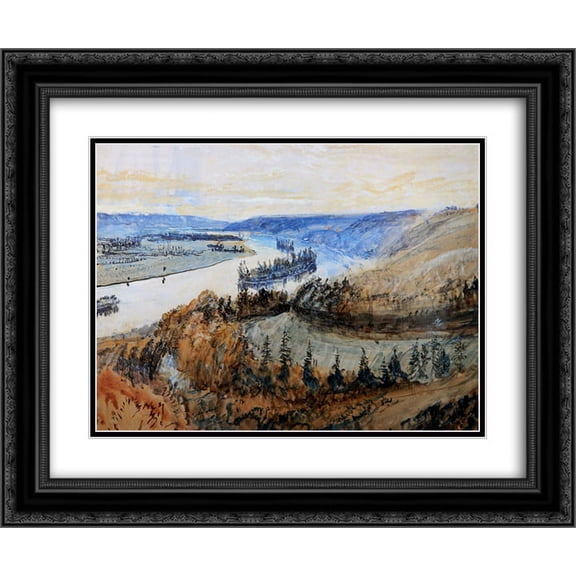 John Ruskin 2x Matted 24x20 Black Ornate Framed Art Print 'River Seine and its Islands '