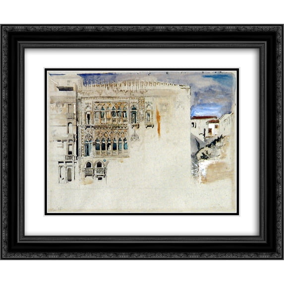 John Ruskin 2x Matted 24x20 Black Ornate Framed Art Print 'The Casa d Oro Venice '