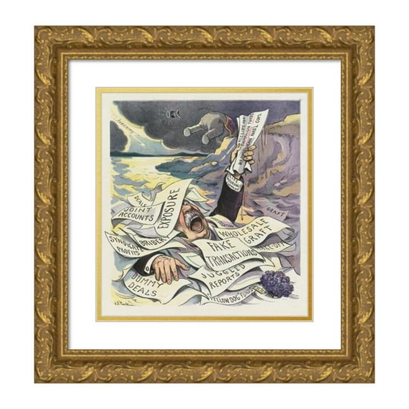 John Samuel Pughe 12x13 Gold Ornate Wood Frame and Double Matted Museum Art Print Titled - Where's My Square Deal (1905)
