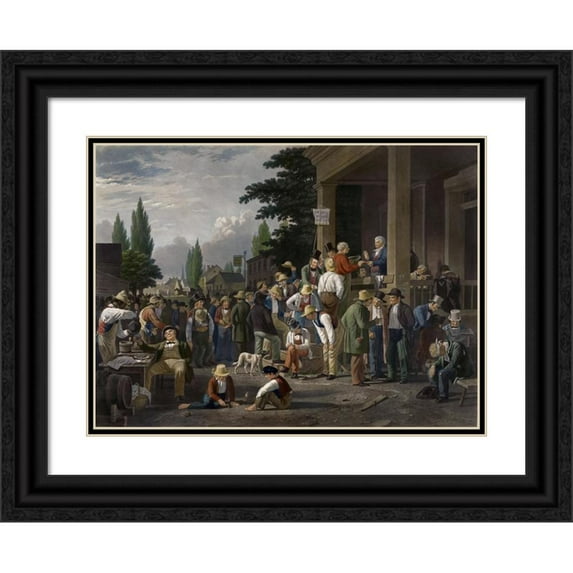 John Sartain 14x11 Black Ornate Wood Framed Double Matted Museum Art Print Titled: County Election (1854)