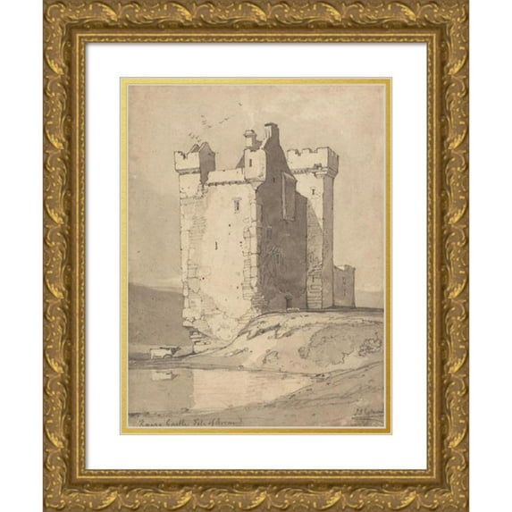 John Sell Cotman 11x14 Gold Ornate Wood Frame and Double Matted Museum Art Print Titled - Loch Ranza Castle, Isle of Arran, Scotland (ca. 1800)